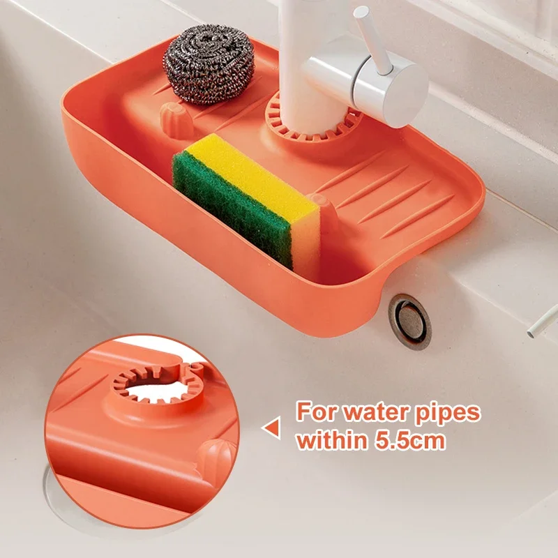 Silicone Faucet Mat Kitchen Sink Splash Pad Soap Dispenser Sponge Drain Mat Countertop Storage Basket Drying Tray Kitchen Mats