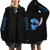 Oversized Sweater Women's Clothing Free Shipping Disney Lilo & Stitch Pattern Zip-Up Hoodies Autumn Winter Long Sleeve Warm Coat 4