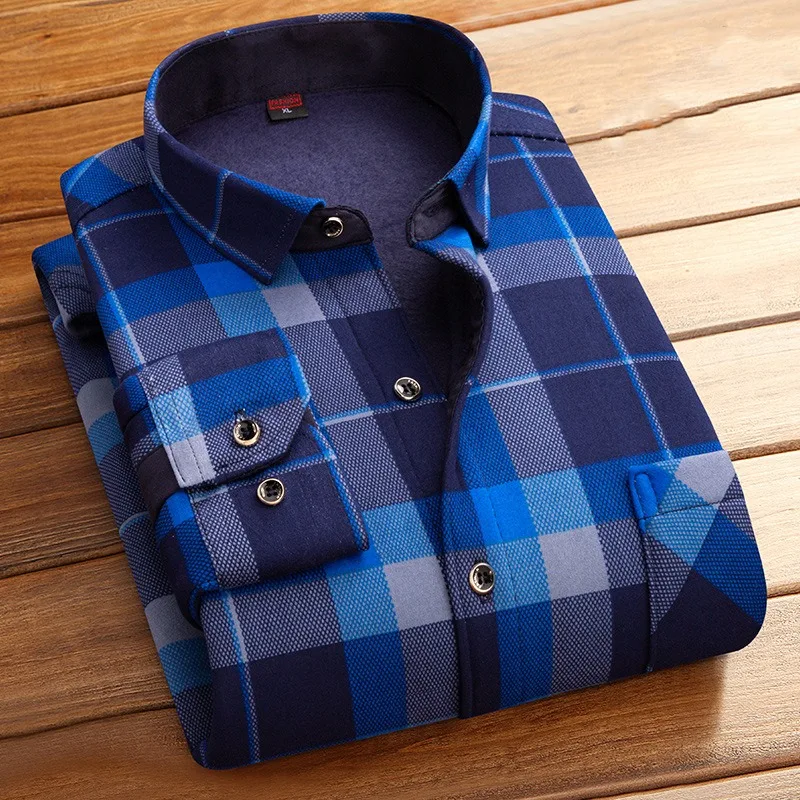 Autumn Winter Men's Turn-down Collar Plaid Button Geometric Printed Long Sleeved Shirt Cardigan Coat Fashion Casual Formal Tops