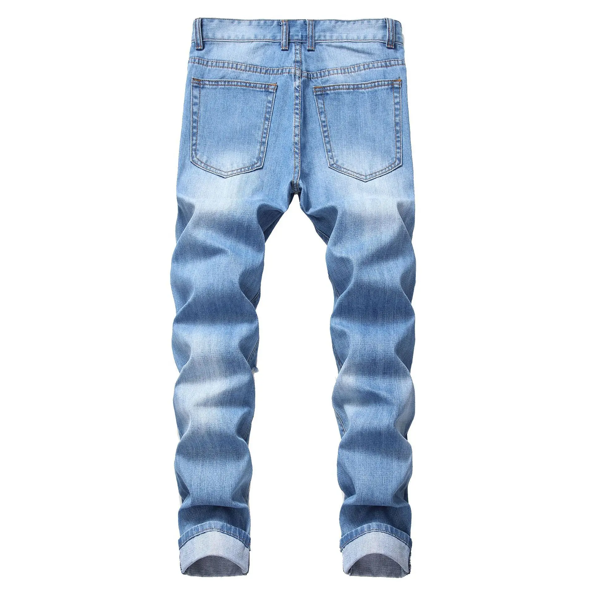 Mens Ripped Jeans Straight Slim Tattered Trousers Autumn Streetwear Large Size Denim Pants