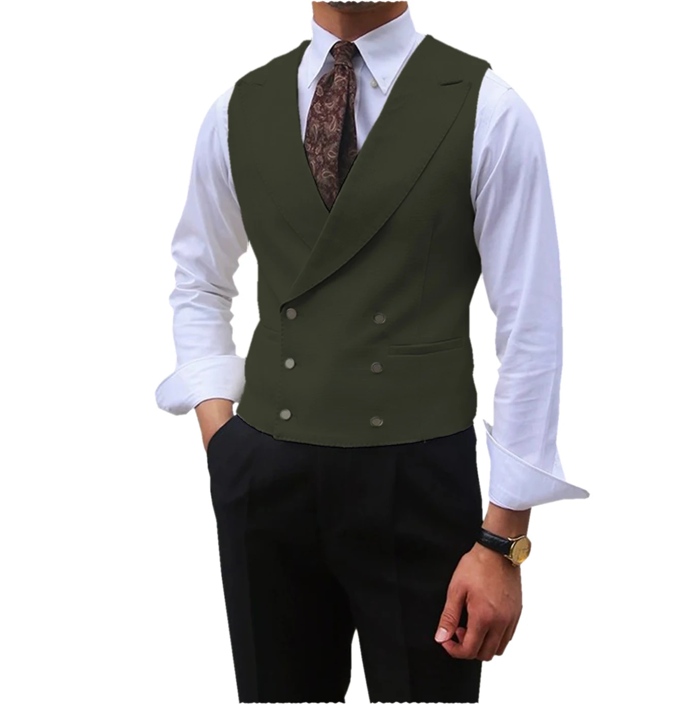 Dress Vests Men Vest Peaked Lapel Double Breasted Sleeveless Jacket Wedding Banquet Business Casual Slim Waistcoat