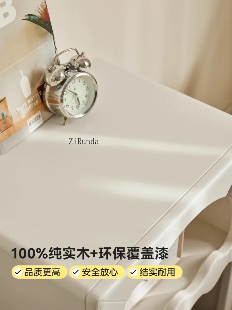 *Solid Wood Children's Bedside Table, Bedroom White Cream Wind Creative Bedside Storage Locker