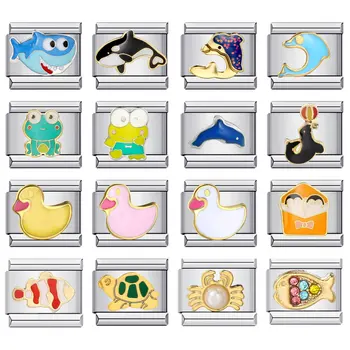 Semkeiyee Turtle Dolphin Frog Duck Shark Italian Charms Fit 9mm Italian Charm Bracelet Women Men DIY Stainless Steel Jewelry 1