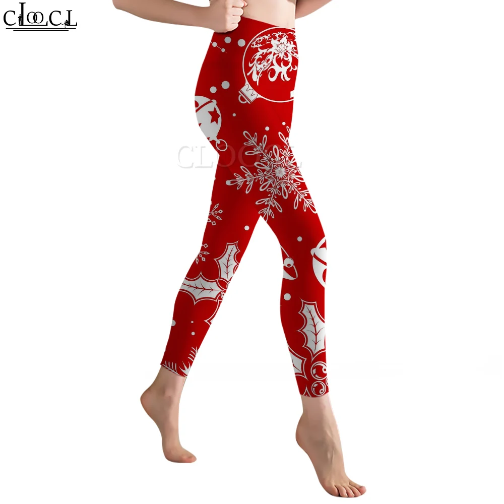 CLOOCL Red Women Legging Christmas Bell Snowflake Printed Trousers for Female Workout Push Up Jogging Breathable Tight Leggings