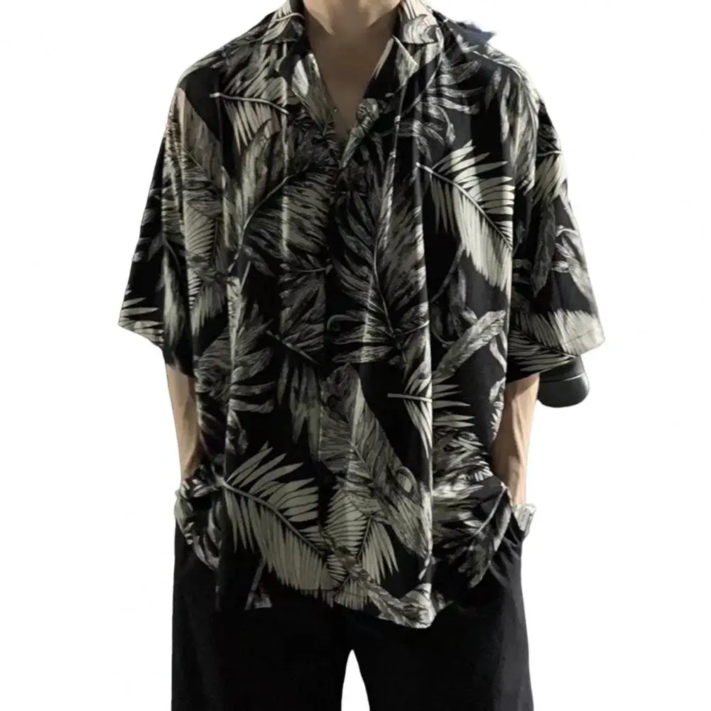 

Chic Short Sleeve Anti-pilling Summer Tropical Leaves Printed Hawaiian Shirt Sweat Absorbing Casual Shirt Daily Clothing