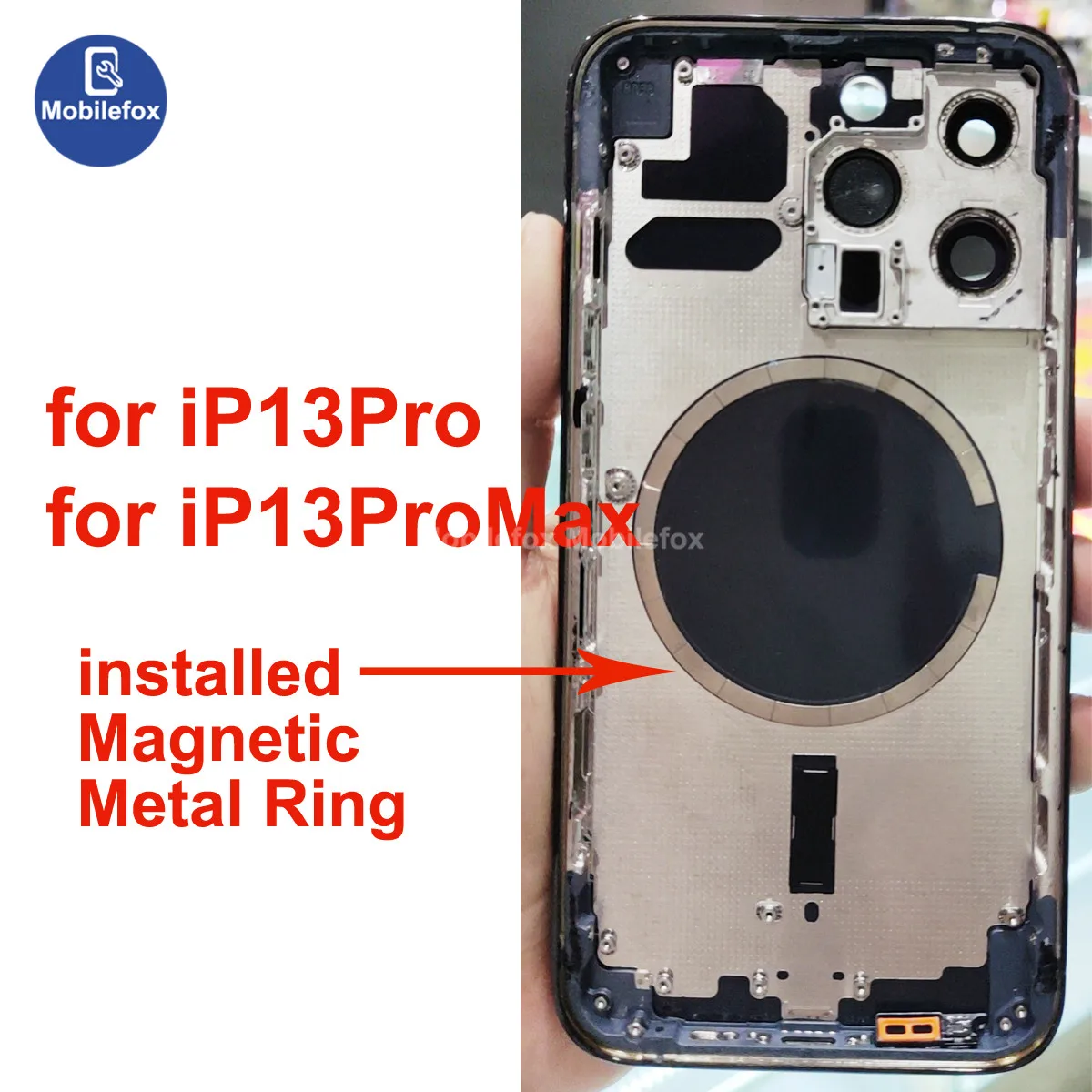 

Back Housing Battery Door Glass Cover with Metal Magnetic Ring for iPhone 13 Pro Max 13 mini Side Buttons Sim Card Tray