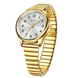 Luxury Women's Quartz Wristwatch with Leather Strap - Elegant Fashion Gift (Gold white)