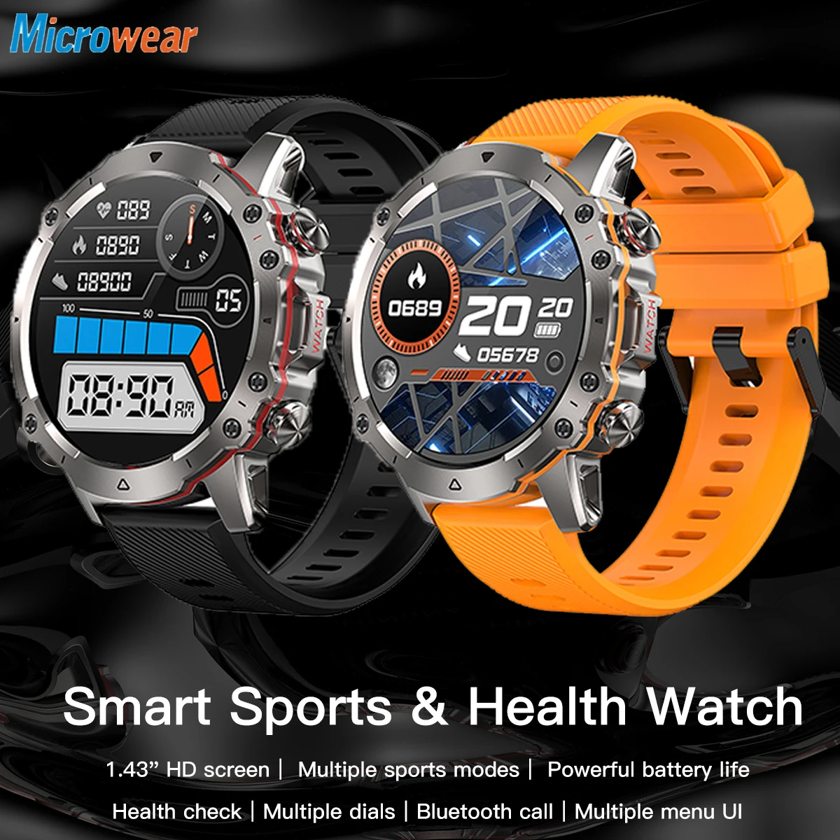 Homens ao ar Livre Relógio Inteligente 1.43 Polegada Blue Tooth Call 110 Mais Modos Esportivos Fitness Tracker Smartver Monitor de Saúde Pulseira Impermeável