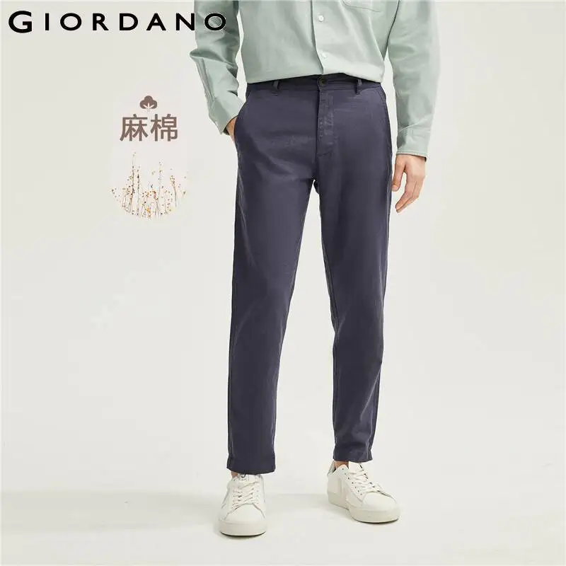 

GIORDANO Men Pants Natural Linen Cotton Lightweight Pants Mid Low Rise Comfort Breathable Simple Relaxed Casual Pants 01113349