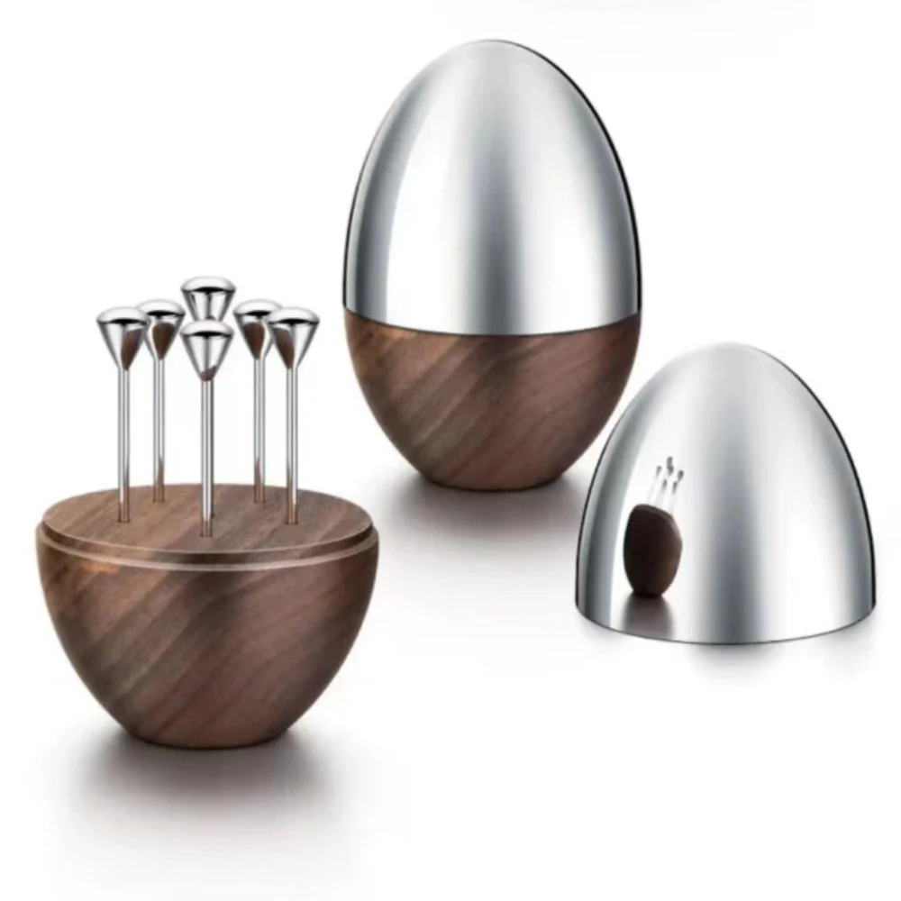High-grade stainless steel toothpick mahogany base rinse and reuse kitchen tabletop bar counter restaurant toothpick set toothpicks set