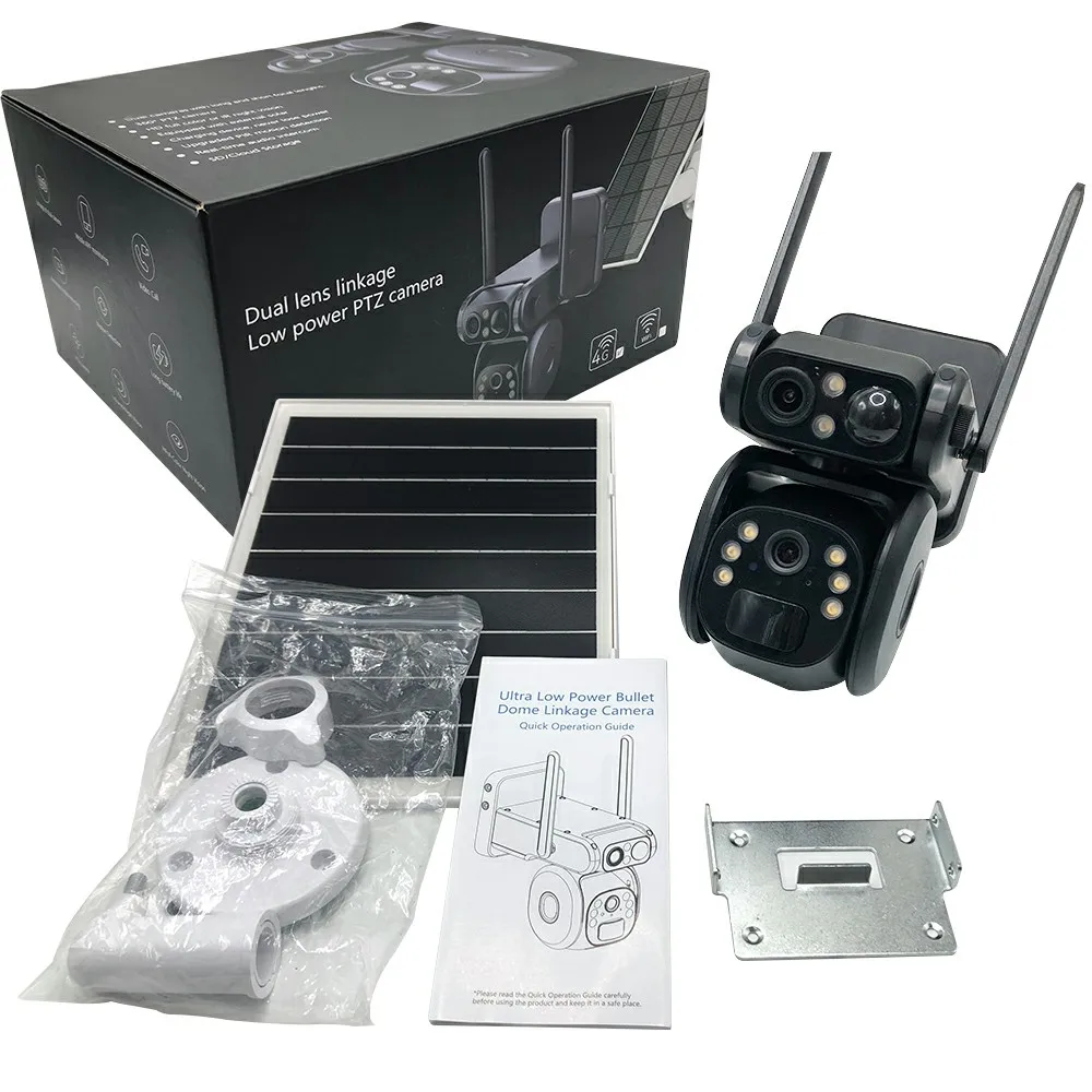 안신시 브랜드 유박스 앱 듀얼 렌즈 4G 와이파이 태양광 PTZ 카메라 PIR AI 인체 감지 태양광 배터리 카메라