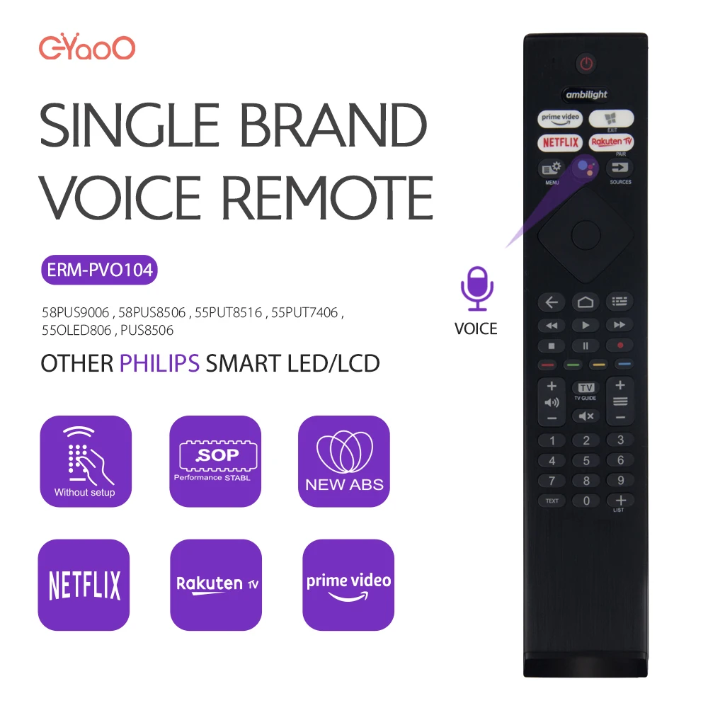 Ambilight Voice TV Remote Control For Philips 50PUS8506/12 Android TV