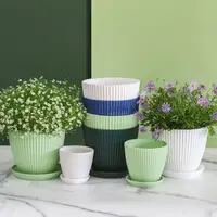 Flower Pot Round Planters Succulents Plant Pot with Tray Office Desktop Balcony Home Garden Decoration Outdoor Potted 5 Sizes 5