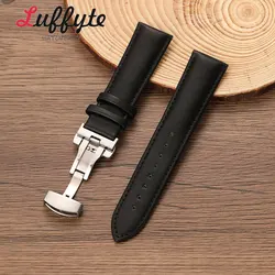 Unisex PU Leather Watch Strap with Stainless Steel Butterfly Buckle - Durable & Comfortable Replacement Wristband - 22mm (Black)