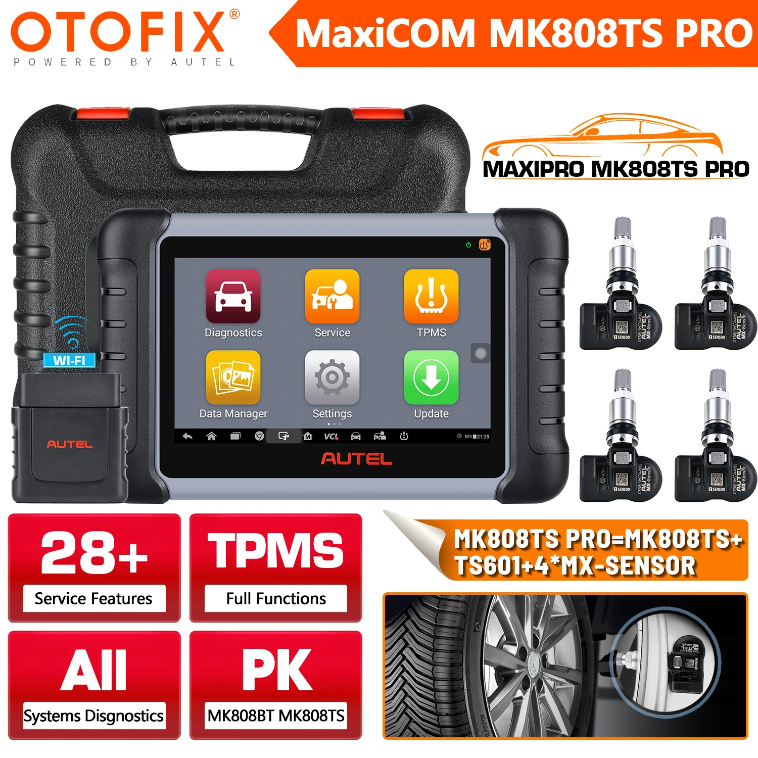 Autel MaxiCOM MK808TS PRO Auto Diagnostic Tool OBD2 Scanner Code Reader With Sensor TPMS Programing Functions PK MK808BT MK808TS car battery trickle charger