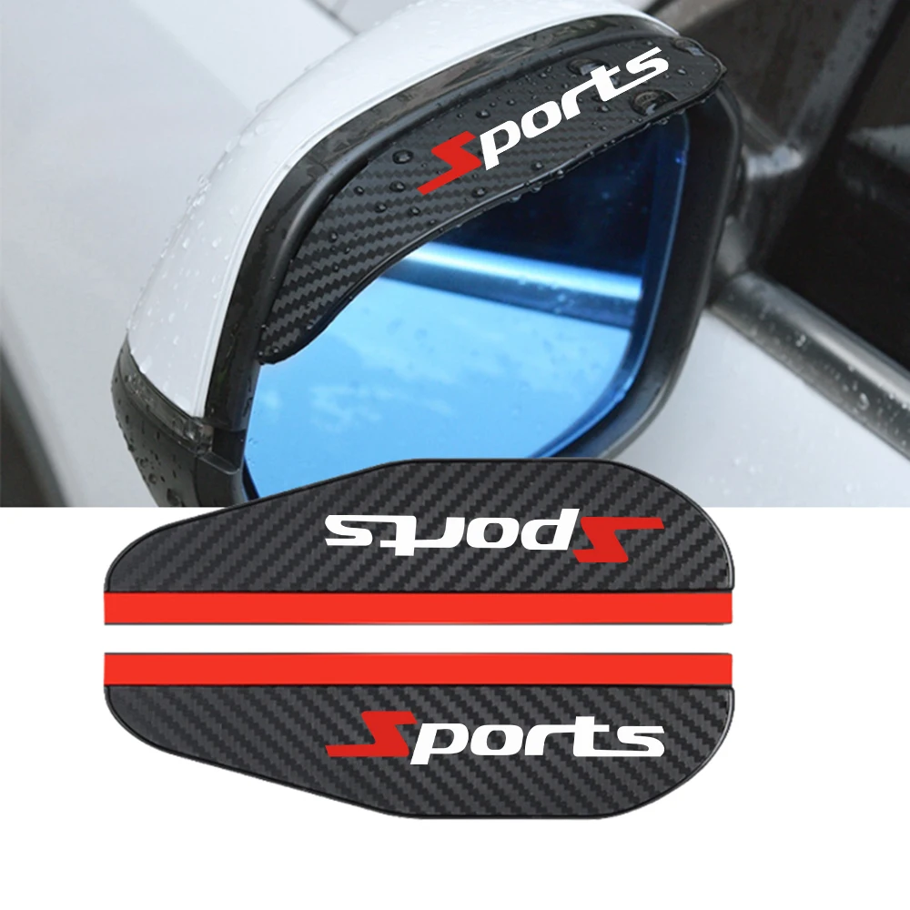 2 Pcs Car Rearview Mirror Rain Eyebrow Sports Letter Emblem Badge Carbon Fiber Rearview Mirror Rain Snow Blocker