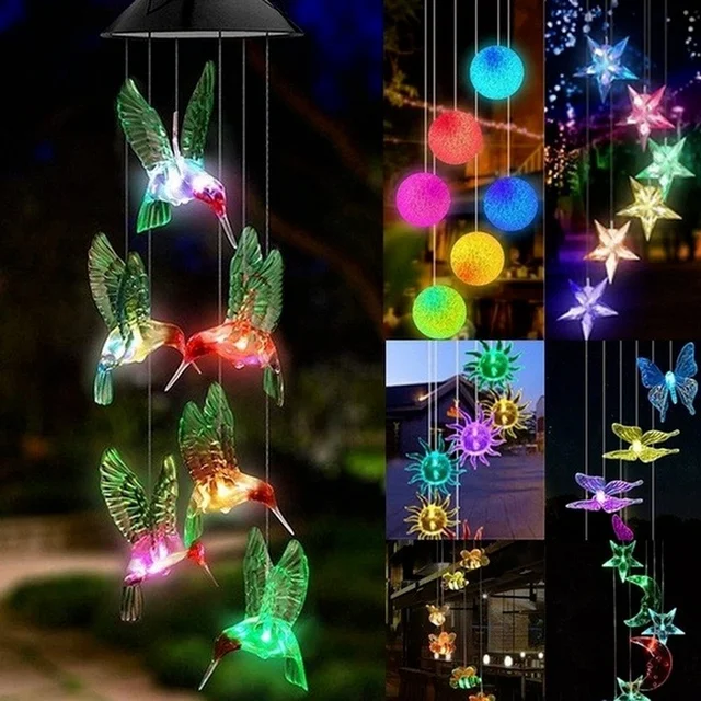 Led Napenergia Szél Hangjelző Kristálygolyó Kolibri Hangjelzés Világos Színű Vízálló Lógó Fény Az Otthoni Kerthez - Image 3