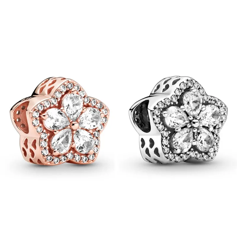 

Original Moments Snowflake Daisy Flower With Crystal Charm Fit Pandora Women 925 Sterling Silver Bracelet Bangle Diy Jewelry
