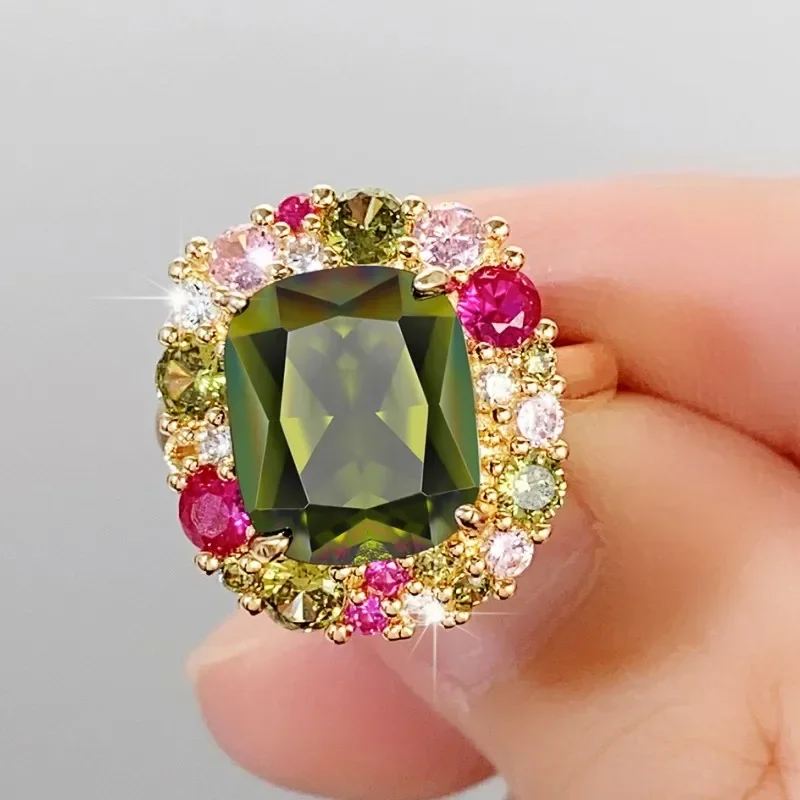 Colorful Cubic Zirconia Rings for Women Wedding Party Accessories Female Jewelry