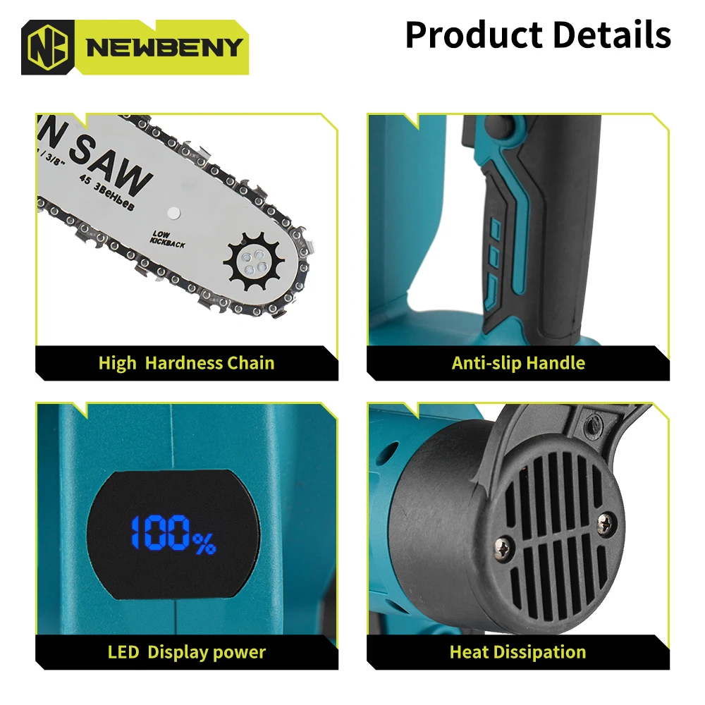 2000W 12 Inch Cordless Brushless Electric Chainsaw 18000RPM  Rechargeable Garden Wood Cutting Logging Saw For Makita 18V Battery 6