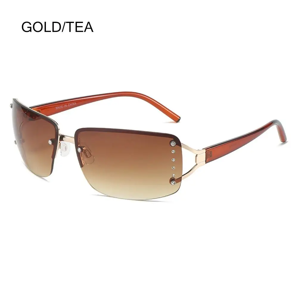  - Wrap Around Y2K Sunglasses for Women Men Futuristic Flat Top Sunglasses Frameless Gradient Lens Sun Glasses UV400 Protection