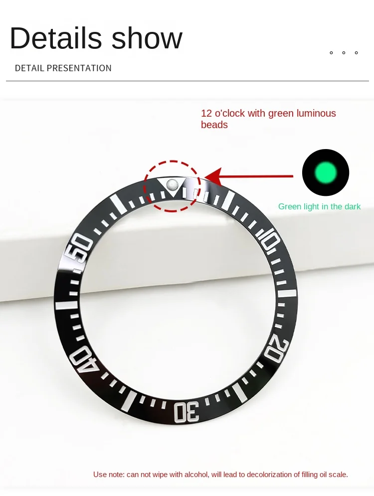 Für CASIO MDV-106 abgeschrägter Keramik-Lünetteneinsatz 12H Pearl-Marker MDV106 Duro/Marlin Taucheruhr 41 x 32,8 mm Upgrade-Einsatz-Reparatur-Mod – Detail 9