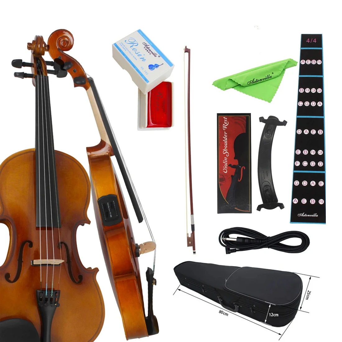 Astonvilla Retro 4/4 Violino Elettrico Violino Acustico In Legno Massello Con Custodia Per Arco Cavo Di Collegamento Parti E Accessori