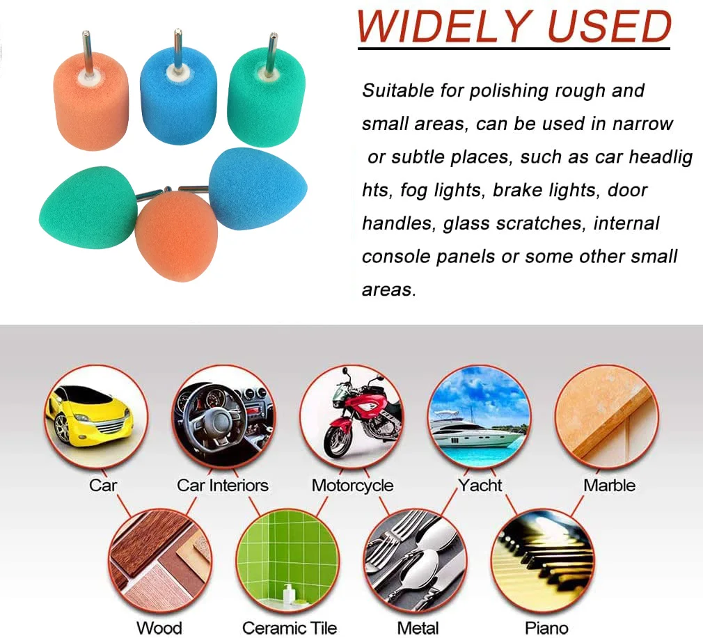 NuoDunco 6pcs /30pcs Set Mini Polishing Sponge Car Contour Detailing Polishing Pad for Dremel Rotary Metal Surface Cleaning Tool