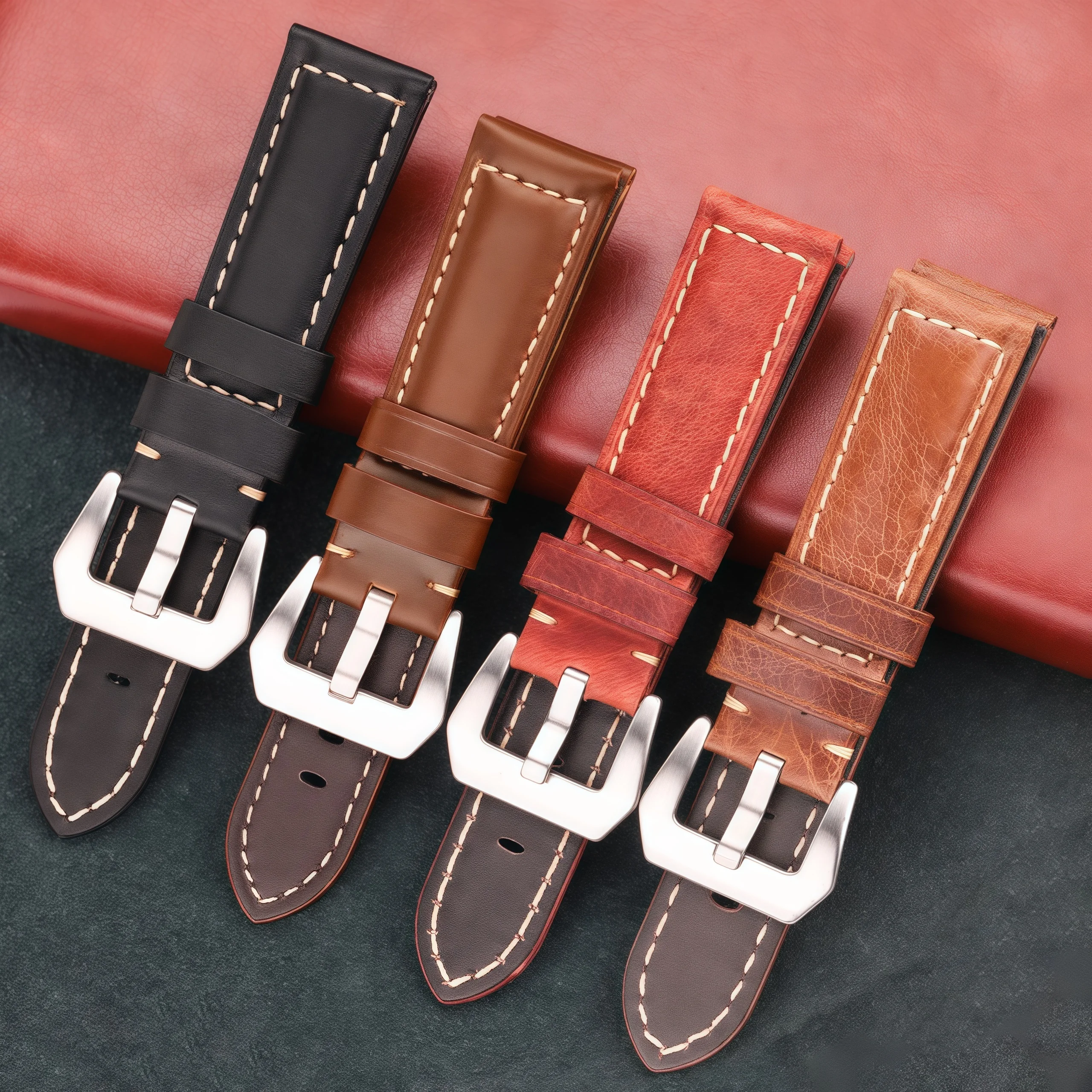Elegant Dark Brown Genuine Leather Watch Band - Premium Cowhide Replacement Strap