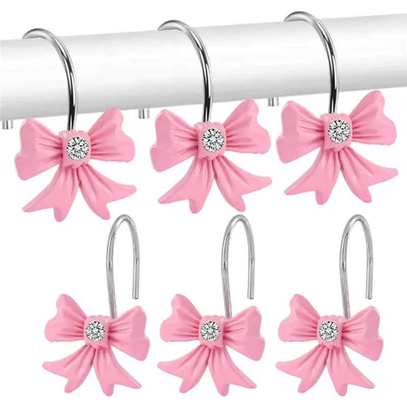 Cute Bow Shower Curtain Hooks - 12 Pack, Pink Resin, Decorative Rings For Princess Bathrooms - View #5
