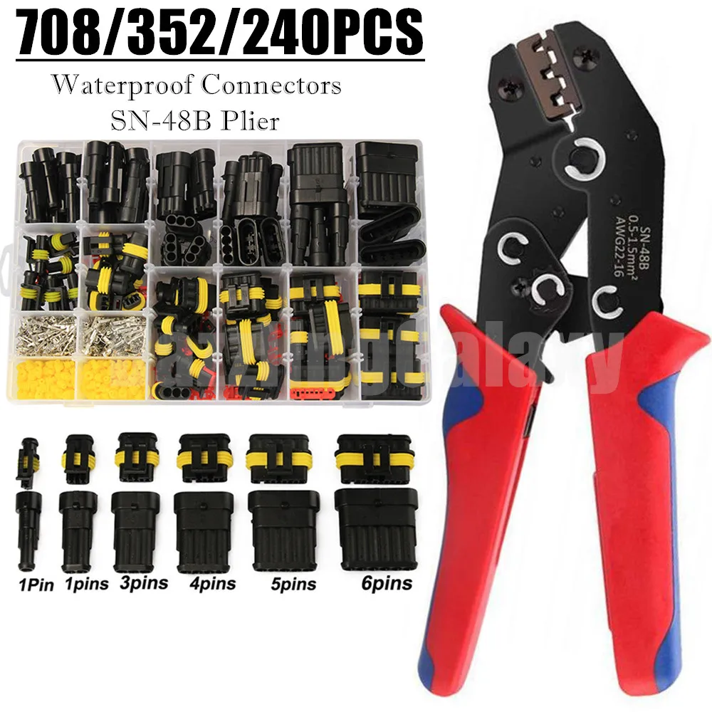 Plugue Impermeável do Conector do Fio do Carro Automotivo Motocicleta Chicote de Caminhão Fêmea Masculina Frisando os Alicatadores Pin Pin Pin Pin 708 Peças 352 Peças 240 Peças