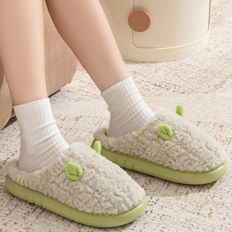 Sweet Soft Sole Plush Slippers Women Winter Cute Thick Bottom Flurry Slippers Woman Indoor Warm Anti Slip Home Shoes Ladies