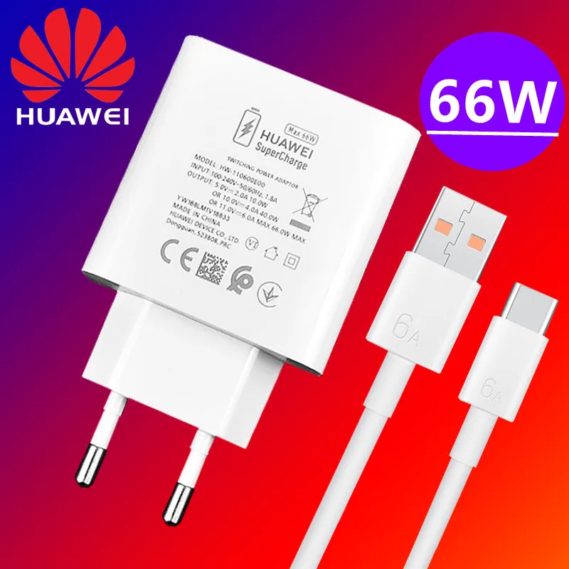 Original Huawei Charger Honor X8 Supercharge Fast Charge 66w Adapter For Huawei P40 P50 P30 Pro