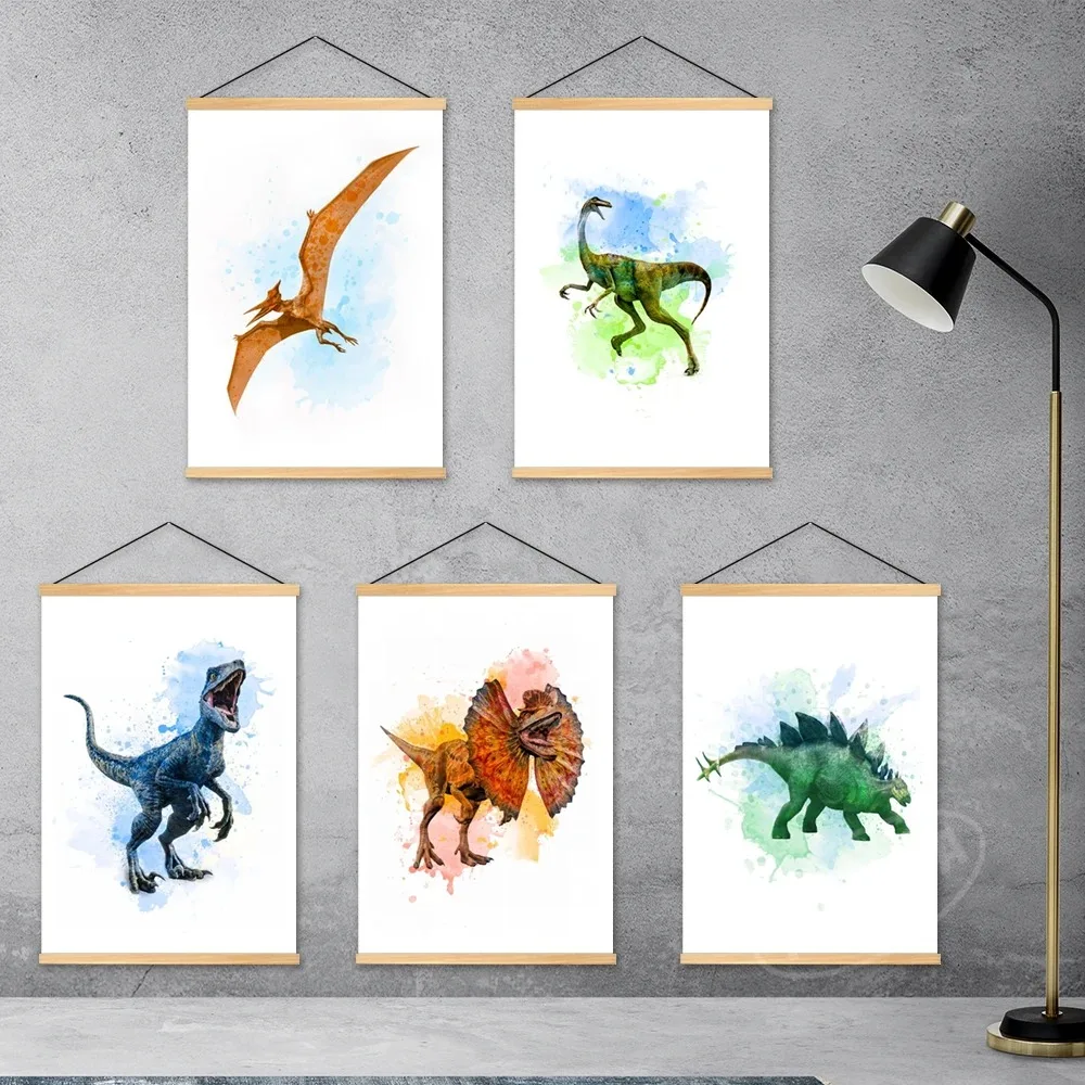 Hd Canvas Stegosauro Poster Stampe Animal Modular Tyrannosaurus Rex Legno Hanging Home Room Decor Pittura Wall Art Pictures