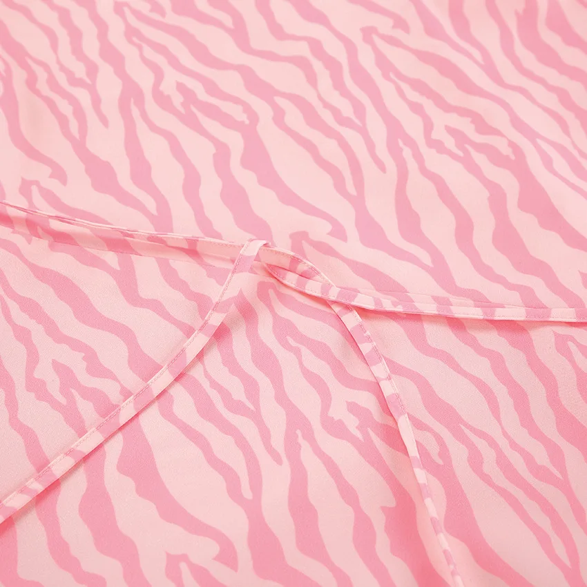 Pink Printed Ruffled Long Dress Women's Lace-Up Long Sleeve Elegant Contrast Patchwork Party Dress Female Bandage Dress