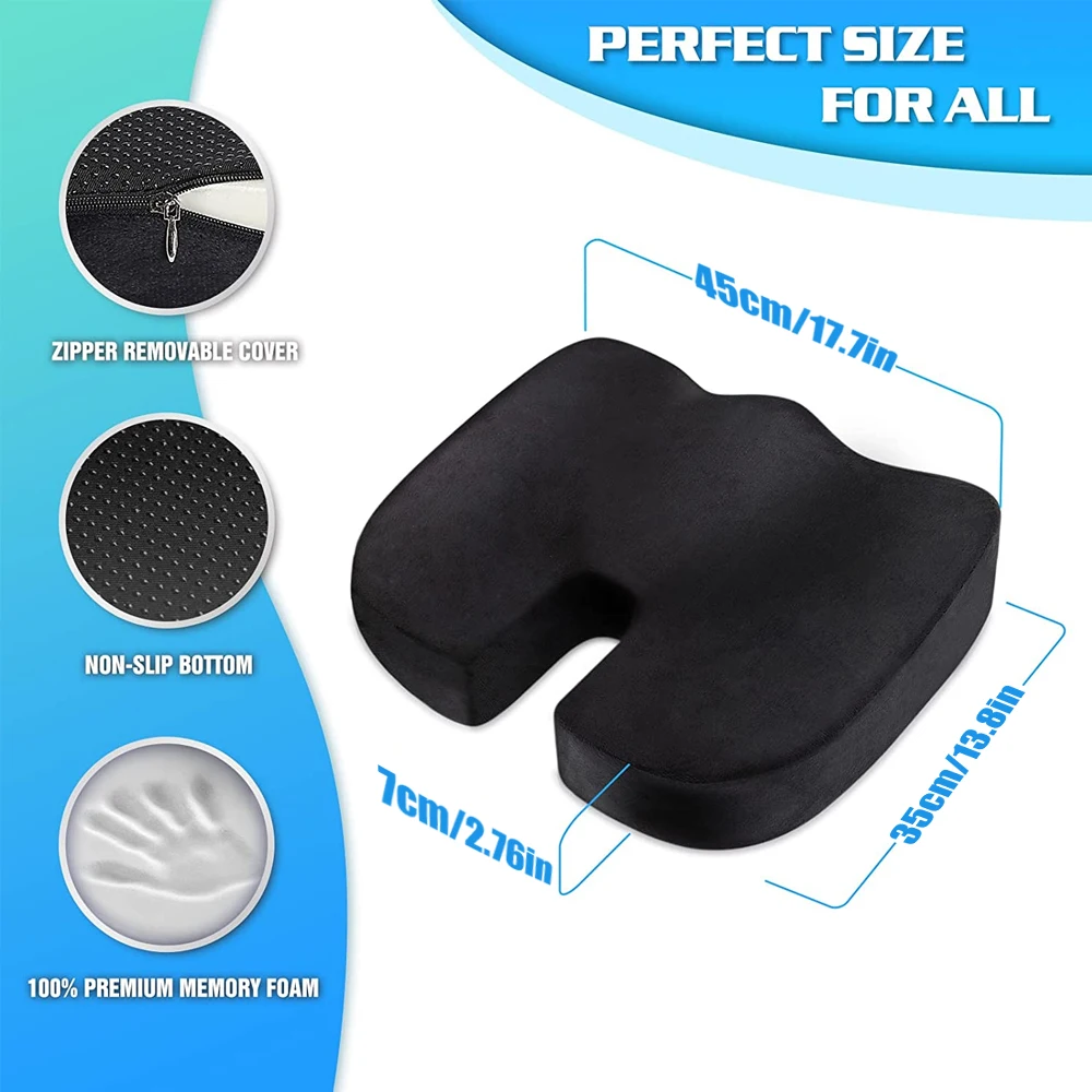 Gel Enhanced Seat Cushion Non-Slip Orthopedic Gel & Memory Foam Coccyx  Cushion for Tailbone Pain Office Chair Car Seat Cushion Sciatica & Back Pain  Relief