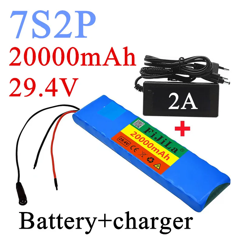 

24V 20Ah 7S2P 18650 li-ion battery 29.4 v 20000mAh 7s2p electric bike moped balance roller + 2A charger