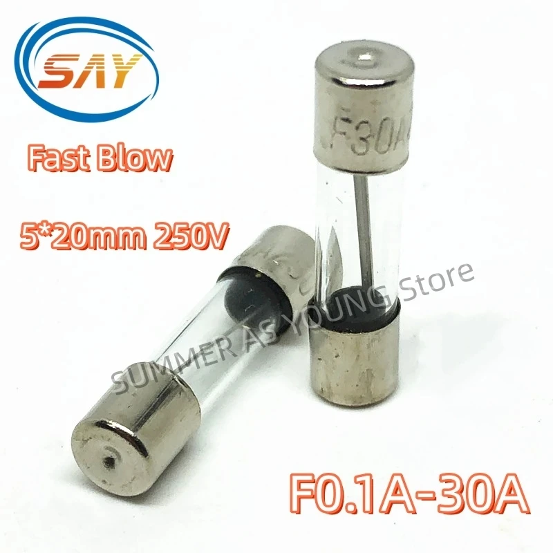 Glass Fuse 5*20MM 6*30MM 100PCS/LOT 250V 0.1A 0.2A 0.3A 0.5A 1.25A 1.5A 3.15A 6.3A 1A 2A 3A 4A 5*20 5X20 Fast Blow