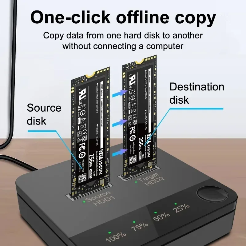 

USB 3.1 Type C to M.2 SATA Dual Bay SSD Enclosure External Hard Disk Copier Hard Drive Docking Station for M2 HDD SSD Reader