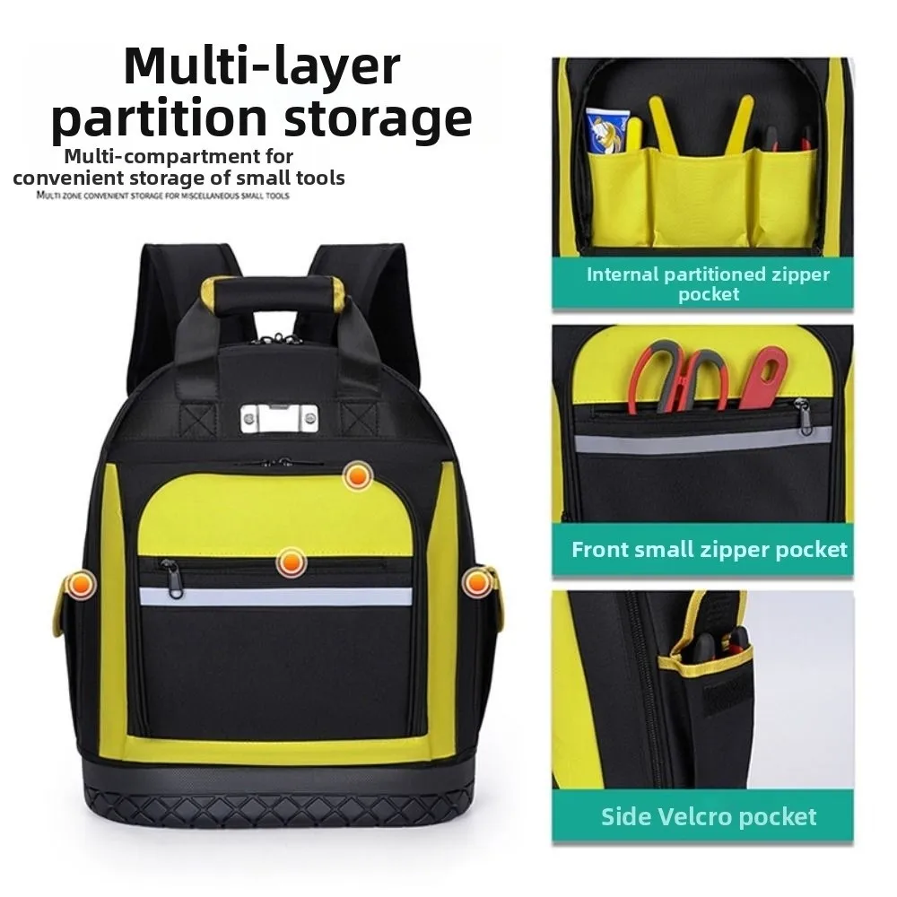 대용량 공구 배낭, 두꺼운 내마모성 헤비듀티 공구 정리함, 하드 바닥 방수 전기 기술자 공구 가방
