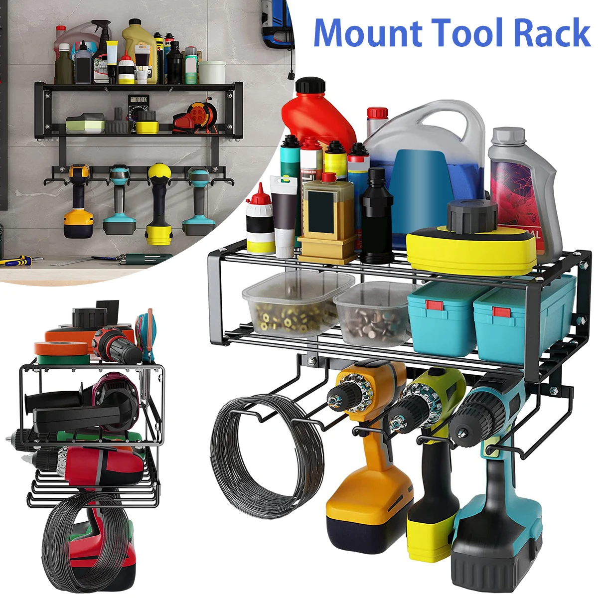 

Power Tool Organizer Electric Drill Storage Rack Wall Mount Garage Tool Organizer Heavy Duty Tool Holder Rack 130lb Weight Limit