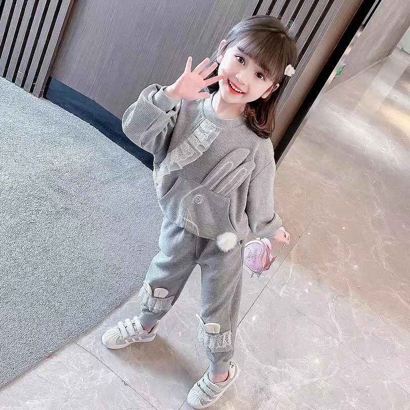 Girl's Sweatshirt Set Cotton New Kids Cute Rabbit Long Sleeve Top Pants 2  Piece Lace Princess Clothing Trend Spring and Autumn - AliExpress