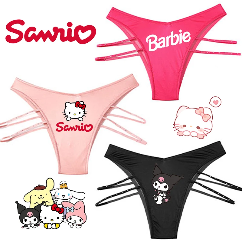 

Kawaii Барби Hello Kitty милое женское нижнее белье с жемчужной сеткой сексуальное полуоблегающее нижнее белье с низкой талией бесследные стринги