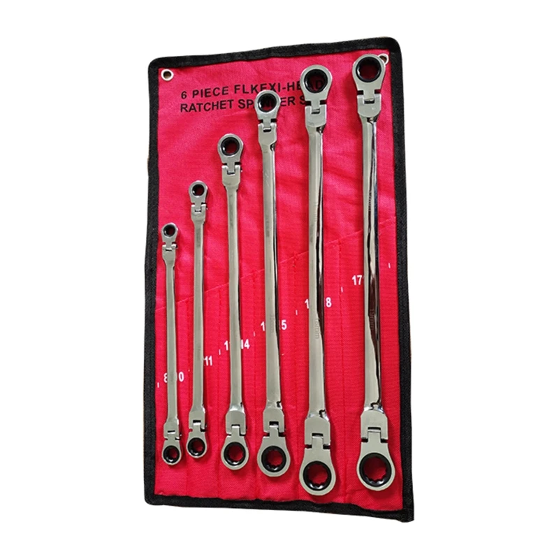

6-Piece Flex-Head for Extra Long Ratcheting Wrenches Double Box End Chrome Vanadium Steel 72-Tooth Wrench Set with Metri E65B