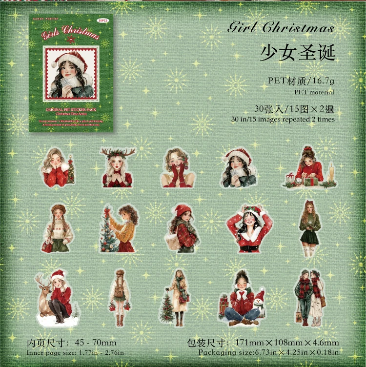 JIANQI 30 Blatt Retro Weihnachten Mädchen Briefpapier Aufkleber Frohe Weihnachtsmann Niedliche Bullet Journaling Dekor Briefpapier Aufkleber – Detail 14