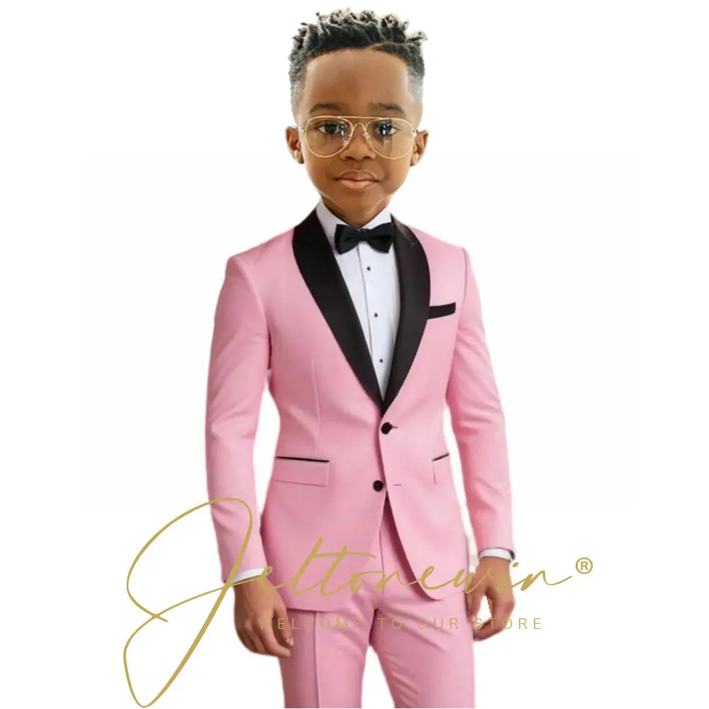 Charming Pink Boys' Two-Piece Formal Tuxedo Set with Shawl Lapel Blazer and Slim Fit Pants