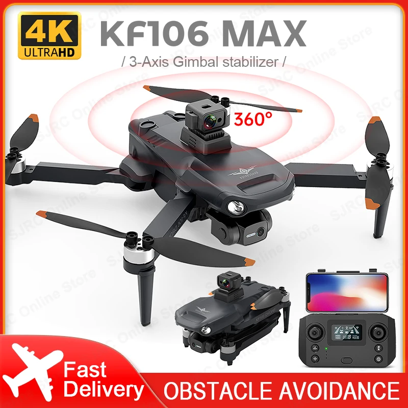 SJRC KF106 Max Drone Quadcopter 4k 3-Axis Gimbal HD Camera 5G GPS Brushless Motor RC VS KF102