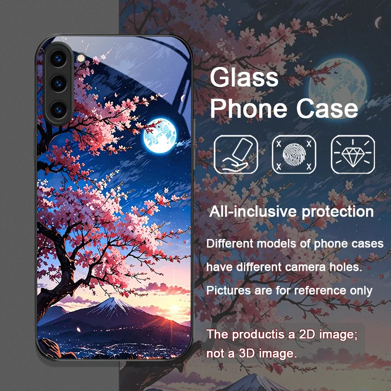 Retro Scenery Moon Cherry Blossom Tempered Glass Phone Case for Samsung Galaxy S25 Ultra S24 S23 S10 Plus S22 S21 S20 FE Covers 2