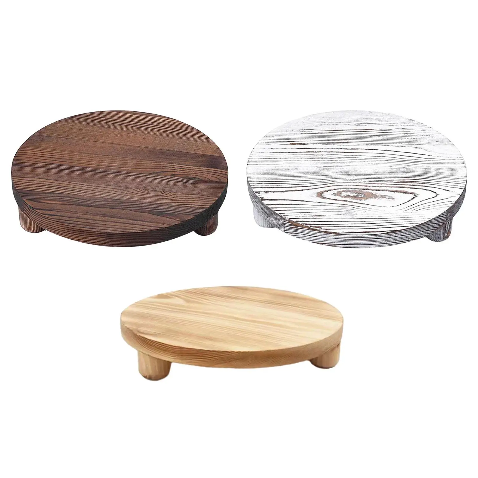 Wood Pedestal Tray Farmhouse Table Bathroom Round Kitchen Decorative Riser for Display Dessert Indoor Plant Pot Candle Soap Dish