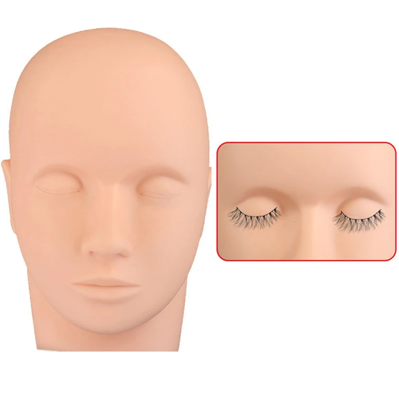 Silicone Tattoo Practice Head Training Mannequin Flat Head Practice Faux Eyelash Extensions Professional Makeup Practice Tool